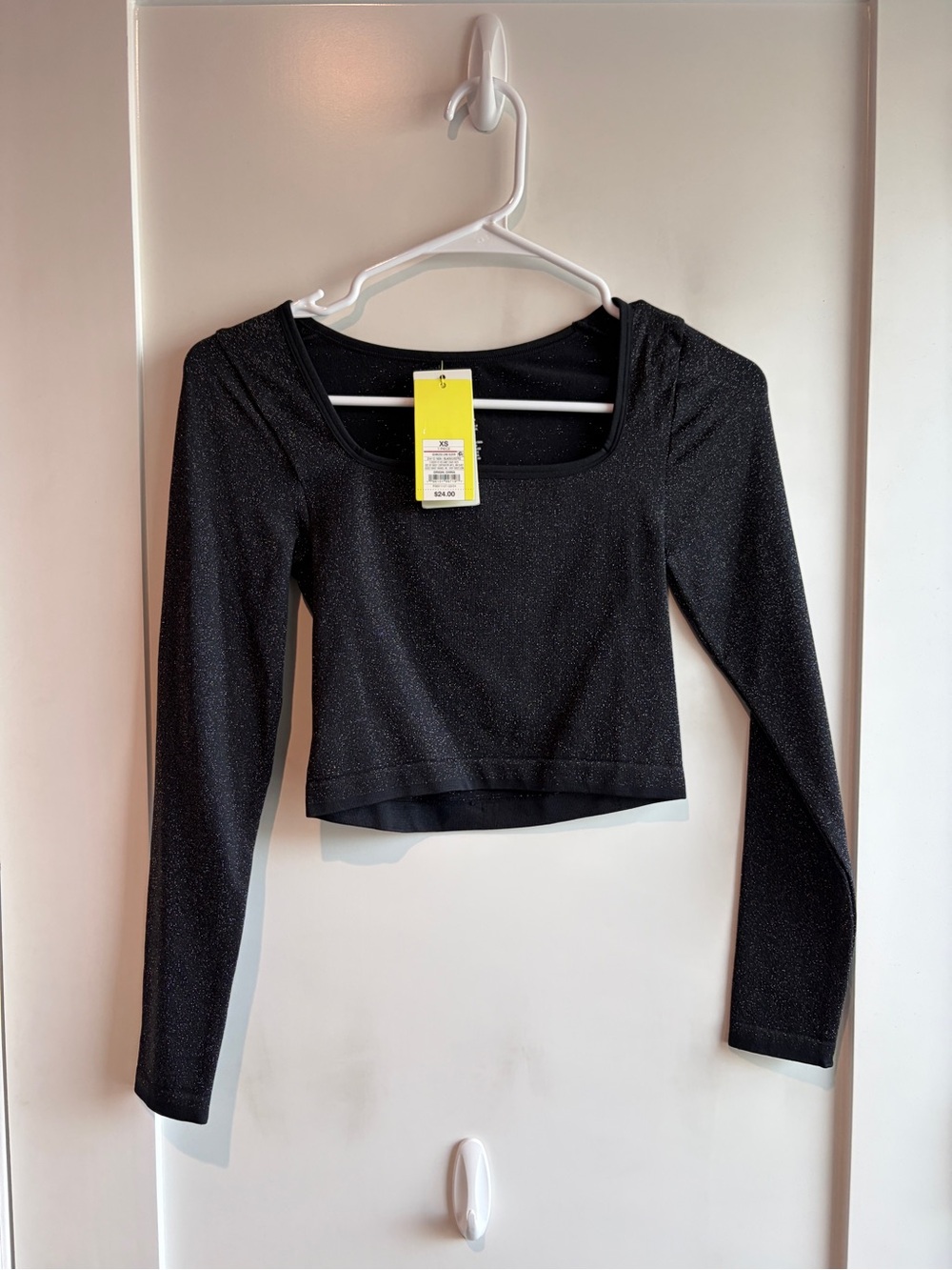Womens Black Sparkle Long-Sleeve Crop Top